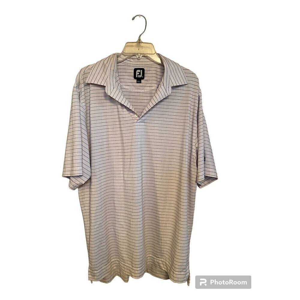 Men's Foot Joy Golf Shirt. White W/ Blue Stripes. M